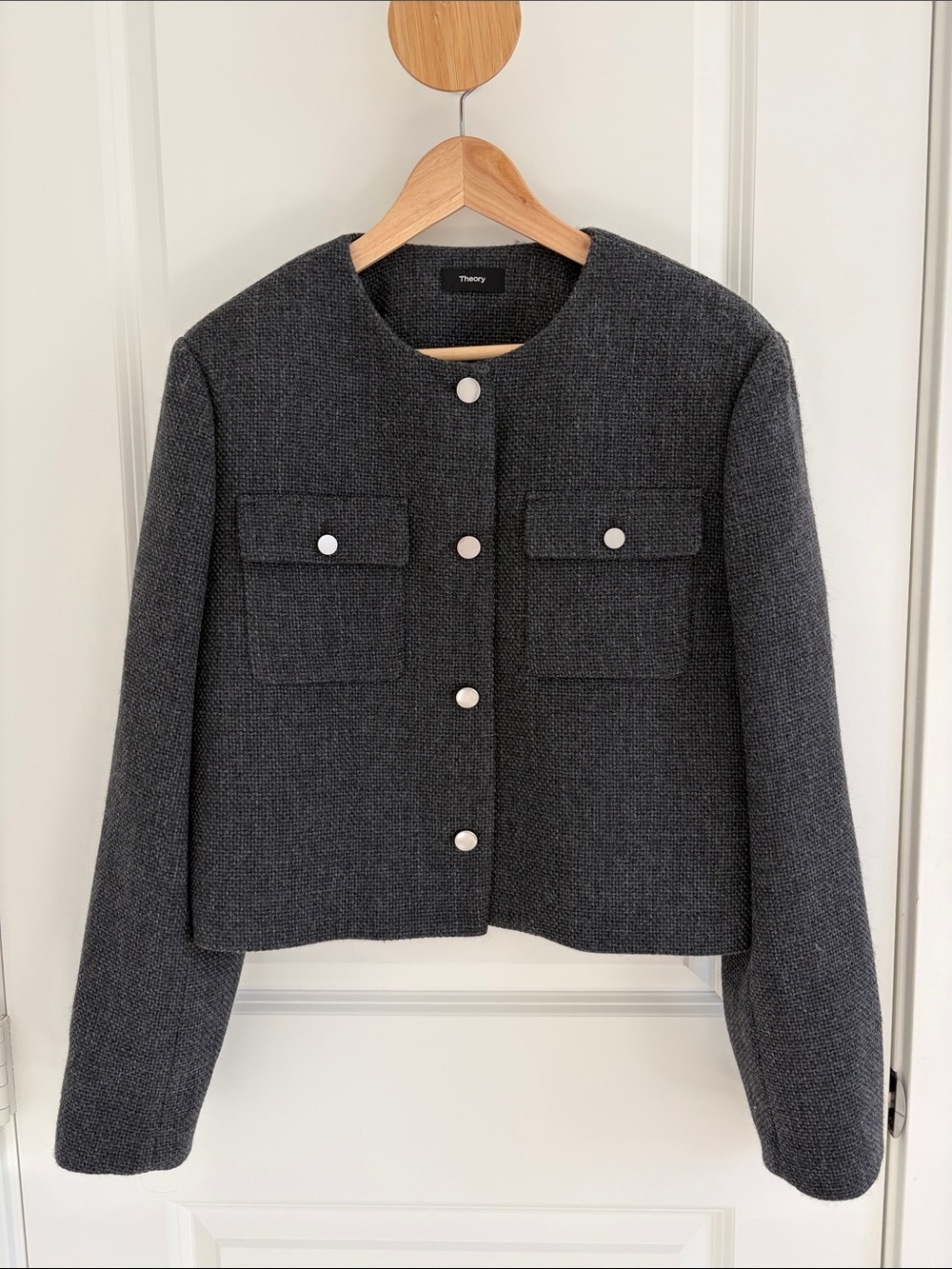New Theory Charcoal Gray Boxy Wool-Blend Jacket